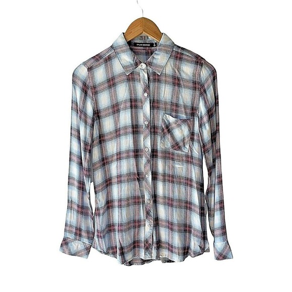 𝅺dylan George Size S Plaid Soft Rayon Button Front Shirt - Picture 1 of 5